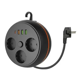 3 Adet Soket,3 Adet USB ve 1 Adet Type-C Girişli Termal Akım Korumalı Makaralı Priz 3395 (5643)