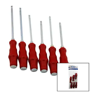 PVC AMBALAJ KIRMIZI - PLASTİK SAPLI DARBELİ 6LI SET ÇİFT TARAFLI TORNAVİDA TAKIMI (5643)