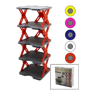 YENİ NESİL AKORDİYON - KATLANIR - 5 KATLI PLASTİK AYAKKABILIK GRİ TABAN-27X27CM - RENKLİ AYAKLAR (5643)