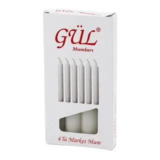 4PCS - İNCE ÇAP=1.6CM - UZUNLUK=12CM BEYAZ KLASİK MARKET MUM (5643)