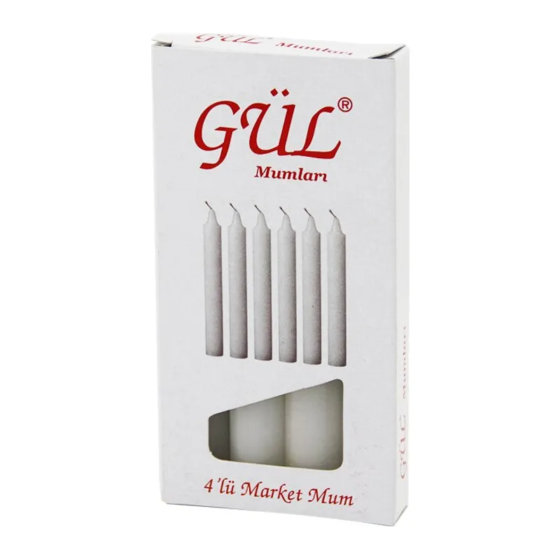 4PCS - İNCE ÇAP=1.6CM - UZUNLUK=12CM BEYAZ KLASİK MARKET MUM (5643)