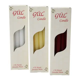 4PCS KONİK ŞAMDAN - DÜZ MUM BEYAZ - RENKLİ 2X25CM (5643)