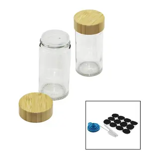12 PCS TAKIM YUVARLAK CAM BAHARATLIK - TUZLUK BAMBU KAPAKLI (5643)