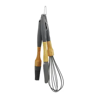 3 PCS SİLİKON ÇIRPICI - FIRÇA - SPATULA SETİ AHŞAP BAMBU SAP - SİLİKON KILIFLI (5643)
