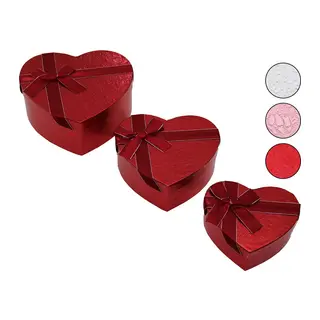 3PCS KALP PARLAK RENKLİ - KABARTMA DESEN KARTON HEDİYE KUTUSU KURDELALI 15-18-21CM (5643)