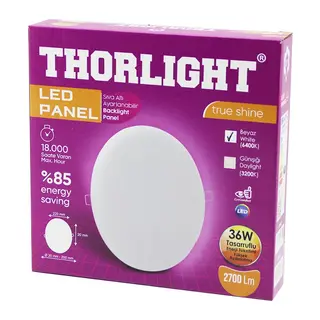 THORLIGHT S-236 36W 22CM BEYAZ LED PANEL SIVA ALTI AYARLI MANDALLI 6400K - 2700LM - 18000 SAAT - 2835 SMD (5643)