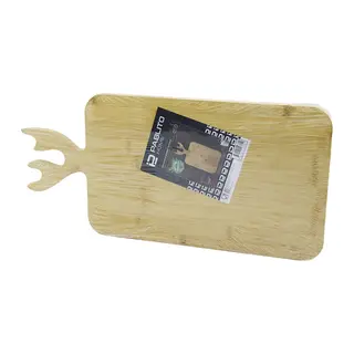 DİKDÖRTGEN AHŞAP BAMBU KESİM PANOSU - KESME TAHTASI GEYİK BOYNUZ FİGÜR SAPLI 22X36CM (5643)