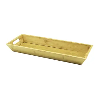 DİKDÖRTGEN ÇİFT KULPLU AHŞAP BAMBU SUNUM TEPSİSİ =16X40CM - DERİN=4CM (5643)