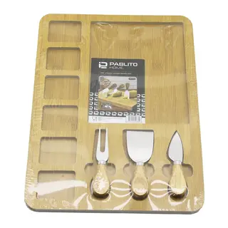 DİKDÖRTGEN 6+1 BÖLMELİ MDF KAHVALTI PEYNİR SUNUM PANOSU 3 BIÇAK=AHŞAP SAP 30X39.5CM (5643)
