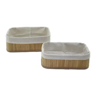 2Lİ DİKDÖRTGEN BAMBU KENAR ORGANİZER SEPET AHŞAP ALTLIK - BEZLİ 19X27X10CM - 15X24X8CM (5643)