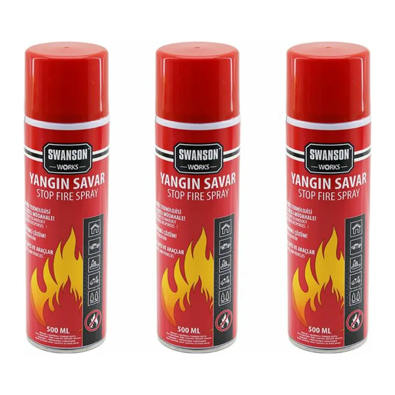 3 ADET YANGIN SÖNDÜRÜCÜ - YANGIN SAVAR SPREY 500ML + 500 ML + 500 ML EV - OFİS - OTO ARAÇ ATEŞ BOĞUCU KÖPÜK TABAKA OLUŞTURUR (5643)