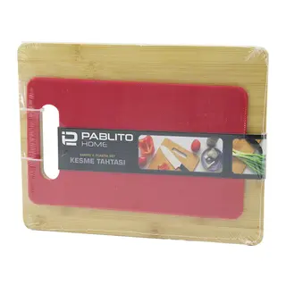 2PCS SET=AHŞAP BAMBU - PLASTİK KESİM PANOSU - KESME TAHTASI PLS:15X25CM- AHŞ:22X28CM (5643)