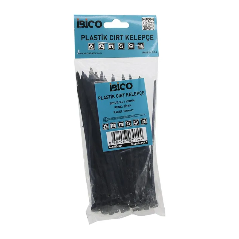 SİYAH 3.6X150MM PLASTİK CIRT KELEPÇE 100PCS (5643)