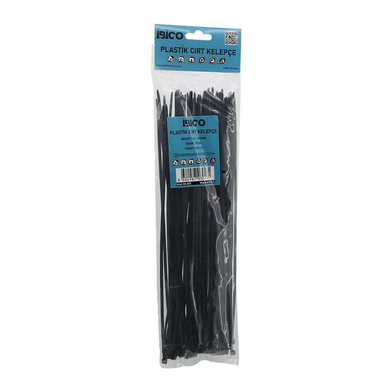SİYAH 3.6X300MM PLASTİK CIRT KELEPÇE 100PCS (5643)