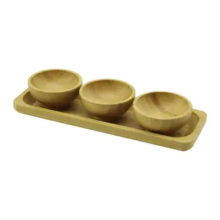 3PCS - SUNUM TEPSİLİ MİNİ - ÇAP: 6CM AHŞAP BAMBU LOKUMLUK - ÇEREZLİK KASE (5643)
