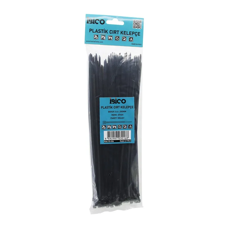 100PCS SİYAH 3.6X250MM PLASTİK CIRT KELEPÇE (5643)