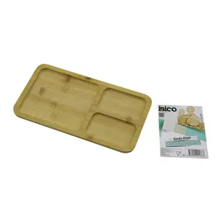 DİKDÖRTGEN 3 BÖLMELİ=2+1 AHŞAP BAMBU SERVİS SUNUM TEPSİ - TAHTASI 24.8 X 13.8 X 1.4CM (5643)