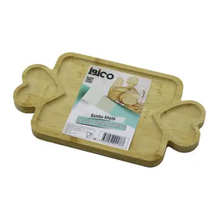 DİKDÖRTGEN 3 BÖLMELİ=2İN1 KALP KULP - BÖLME + 1 AHŞAP BAMBU SERVİS SUNUM TEPSİ - TAHTASI 25 X 14 X 1.4CM (5643)