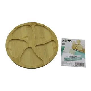 YUVARLAK 5 BÖLMELİ AHŞAP BAMBU SERVİS SUNUM TEPSİ - TAHTASI 20 X 1.4CM (5643)