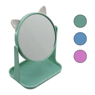 6 İNÇ - 15CM YUVARLAK KULAKLI MAKYAJ AYNASI RENKLİ PLASTİK TAKILIK SEPETLİ=12X15.5CM (5643)