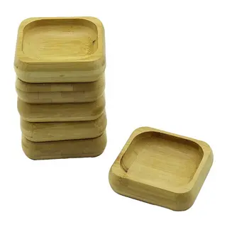 6 ADET 9X9CM KARE AHŞAP BAMBU ÇEREZLİK - LOKUMLUK KASE DERİNLİK: 1.8CM (5643)