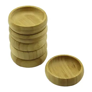 6 ADET - YUVARLAK AHŞAP BAMBU ÇEREZLİK - LOKUMLUK KASE DERİNLİK: 1.7CM - ÇAP: 8.8CM (5643)