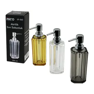 UZUN KARE TABAN -SEKİZGEN GÖVDE ŞEFFAF - RENKLİ AKRİLİK - MİKA KRİSTAL SIVI SABUNLUK 200ML (5643)