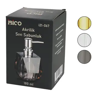 TOMBUL KARE - PRİZMA ŞEFFAF - RENKLİ AKRİLİK - MİKA KRİSTAL SIVI SABUNLUK 180ML (5643)