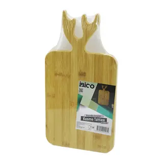 DİKDÖRTGEN=22X38CM AHŞAP BAMBU KESİM PANOSU - KESME TAHTASI GEYİK BOYNUZ FİGÜR SAPLI (5643)