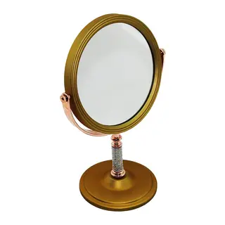 TAŞ SAPLI YUVARLAK 7 İNÇ= ÇAP:17.5CM MAKYAJ AYNASI ÇİFT TARAFLI BRONZ - GÜMÜŞ PLS.ÇERÇEVE SABİT AYAK (5643)