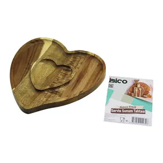 AKASYA KALP MODEL 2 BÖLMELİ=1+1 AHŞAP BAMBU SERVİS SUNUM TEPSİ - TAHTASI 20.5 X 19.5 X 1.4CM (5643)