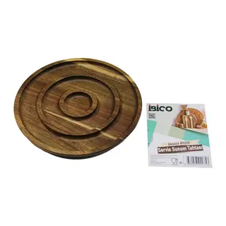 AKASYA YUVARLAK 2 BÖLMELİ=1+1 AHŞAP SERVİS SUNUM TEPSİ - TAHTASI 20 X 1.4CM (5643)