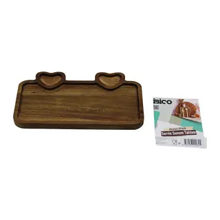 AKASYA DİKDÖRTGEN 3 BÖLMELİ=2İN1 KALP BÖLME+1 AHŞAP SERVİS SUNUM TEPSİ - TAHTASI 25 X 14 X 1.4CM (5643)