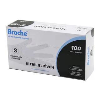 BROCH S BEDEN SİYAH PUDRASIZ NİTRİL MUAYENE ELDİVENİ 100LÜ (5643)