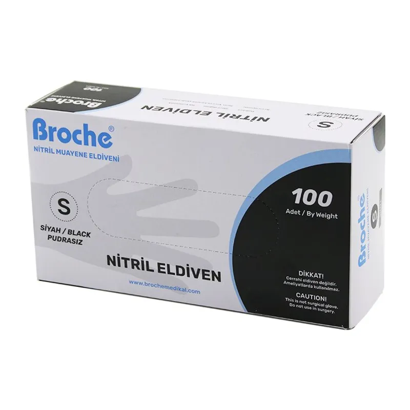 BROCH S BEDEN SİYAH PUDRASIZ NİTRİL MUAYENE ELDİVENİ 100LÜ (5643)