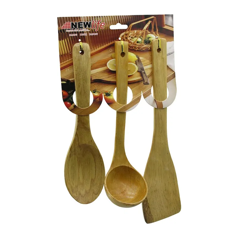 3PCS AHŞAP BAMBU MUTFAK SERVİS SETİ KAŞIK=27CM - KEPÇE=27CM - SPATULA=32CM (5643)