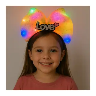 LED Işıklı Love Yazılı Sarı Fiyonk Taç – Kız Çocuk Parti Tacı (5643)