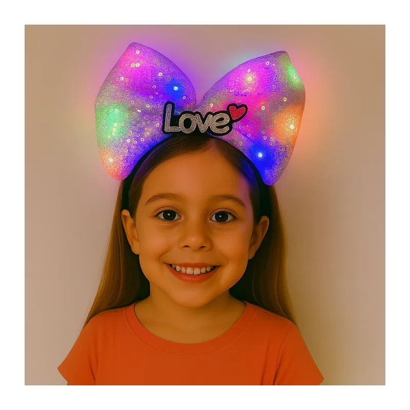 LED Işıklı Love Yazılı Mor Fiyonk Taç – Kız Çocuk Parti Tacı (5643)