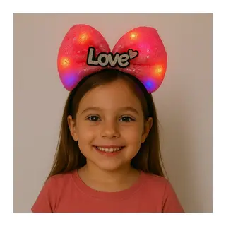 LED Işıklı Love Yazılı Fuşya Fiyonk Taç – Kız Çocuk Parti Tacı (5643)