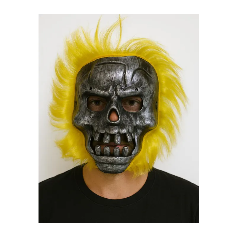 Wild Skull - Metal Kafatası Sarı Saçlı İskelet Maske (5643)