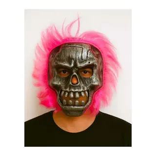 Wild Skull - Gümüş Kafatası Pembe Saçlı İskelet Maske (5643)