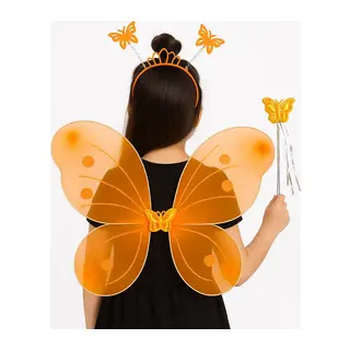 Turuncu Kelebek Kız Seti – 50 cm Kelebek Kanadı, Taç ve Asa (5643)