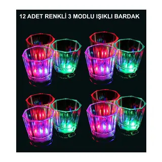 LED Işıklı Eğlence Bardakları - 3 Modlu Renk Değiştiren Bardak 12 Adet (5643)