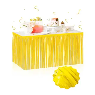 Kendinden Yapışkanlı Makaron Sarı Püsküllü Masa Eteği – 75 x 275 cm Parti Süslemesi (5643)