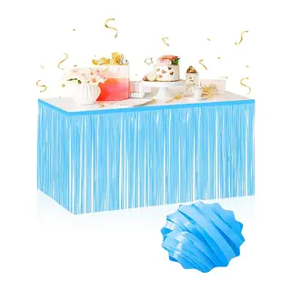 Kendinden Yapışkanlı Makaron Mavi Püsküllü Masa Eteği – 75 x 275 cm Parti Süslemesi (5643)