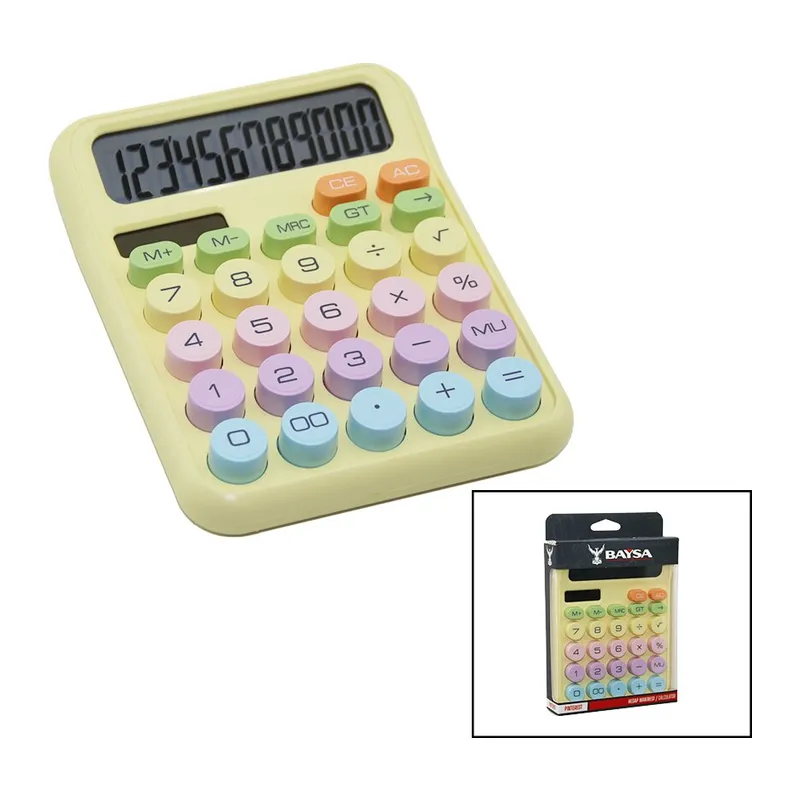 PİLLİ - GÜNEŞ ENERJİLİ DAKTİLO TUŞ MODEL=RENKLİ 12 HANELİ HESAP MAKİNESİ 16X12X2CM 162GR (5643)