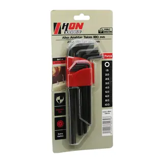 9PCS SİYAH UZUN - DÜZ 180MM ALYAN ALLEN ANAHTAR TAKIMI BRKT-800703 (5643)