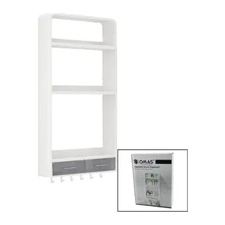 BEYAZ YAPIŞKANLI DUVAR ORGANİZERİ PLASTİK 3 RAF=14CM-19CM-30CM - 2 ÇEKMECE=40CM - 6 ASKI 19 PARÇA (5643)