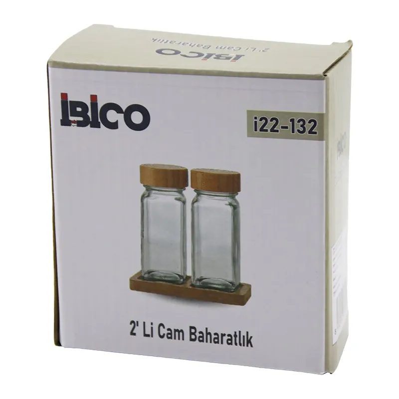 2PCS BAMBU KAPAKLI CAM TUZLUK - BİBERLİK - BAHARATLIK 120ML (5643)