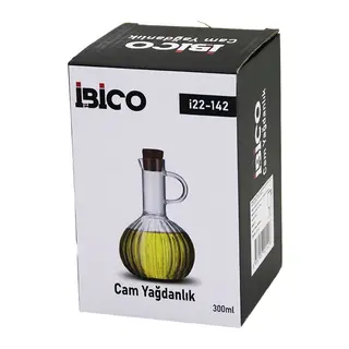 MİNİ CAM YAĞDANLIK ÇİZGİLİ DESEN 300ML AHŞAP BAMBU MANTAR TIPA (5643)